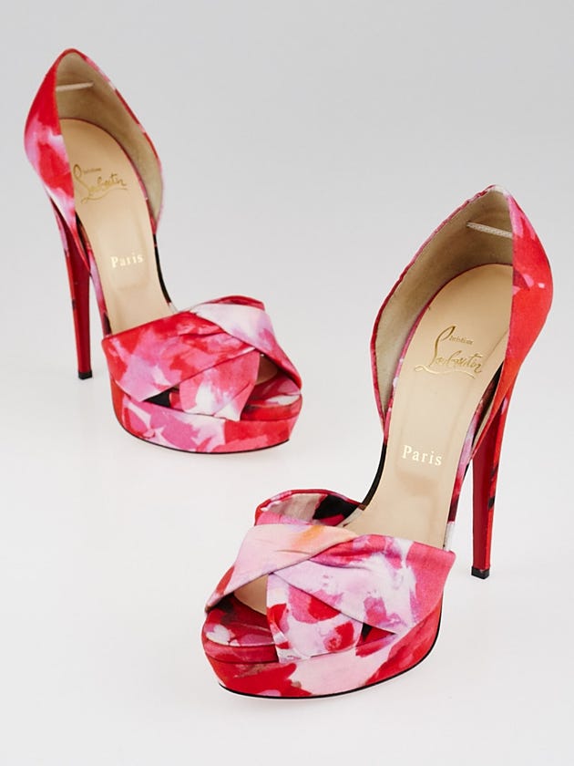 Christian Louboutin Pink Popi Fabric Volpi 150 Peep Toe D'Orsay Pumps Size 8.5/39