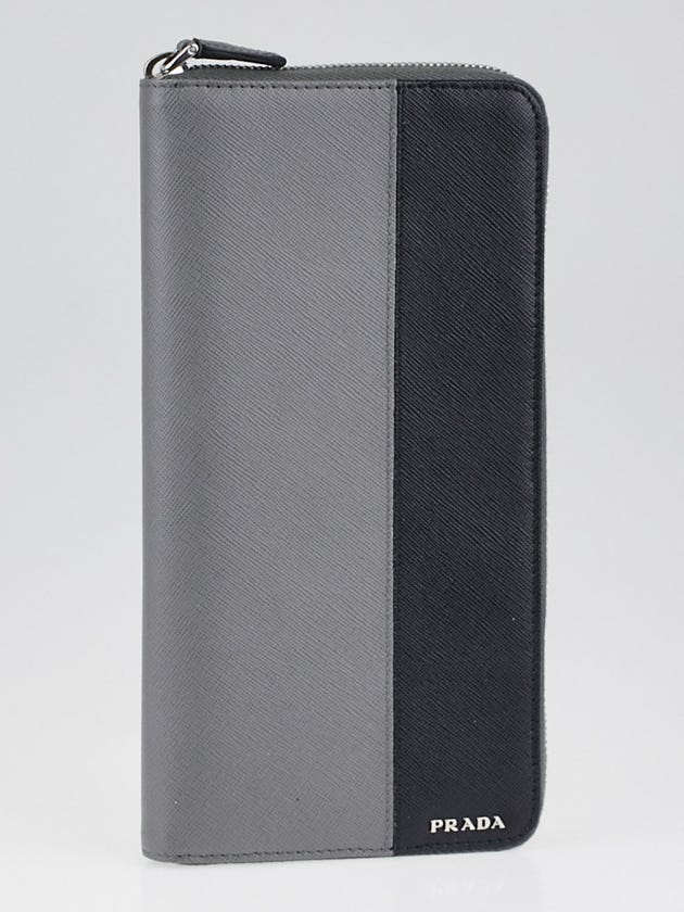Prada Grey/Black Saffiano Leather Travel Wallet