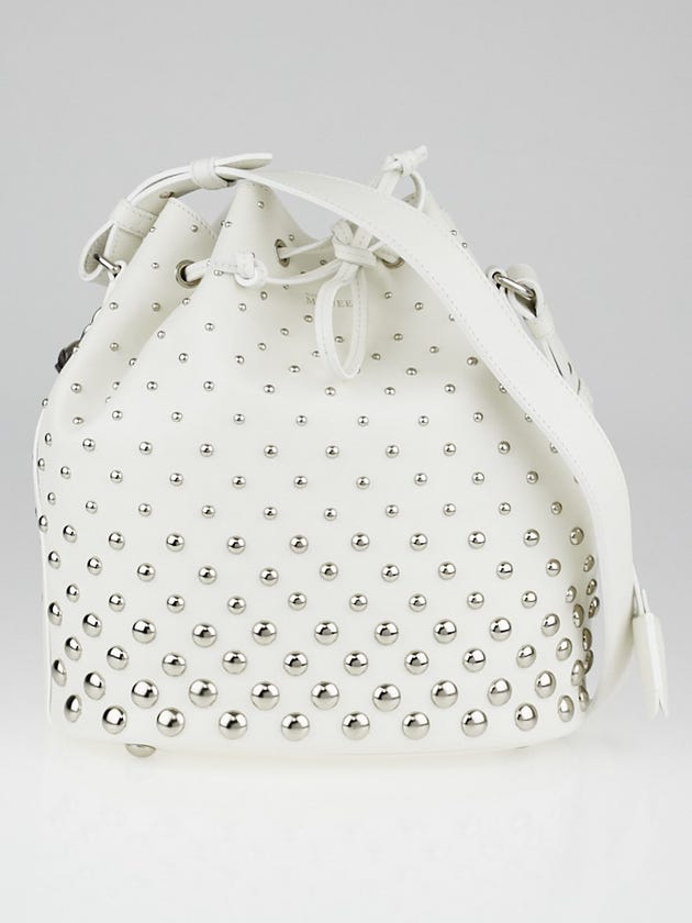 Alexander McQueen White Leather Studded Padlock Bucket Bag