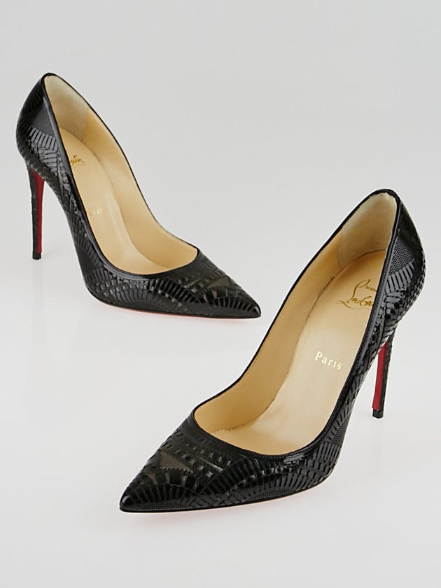 Christian Louboutin Black Patent Leather and Suede Kristali 100 Pumps Size 8/38.5