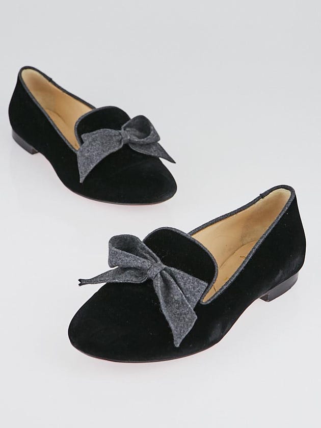 Christian Louboutin Black Velvet Bow Gine Smoking Loafers Size 6.5/37