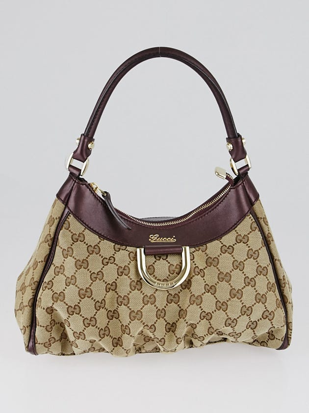 Gucci Beige/Purple GG Canvas Small D-Ring Hobo Bag