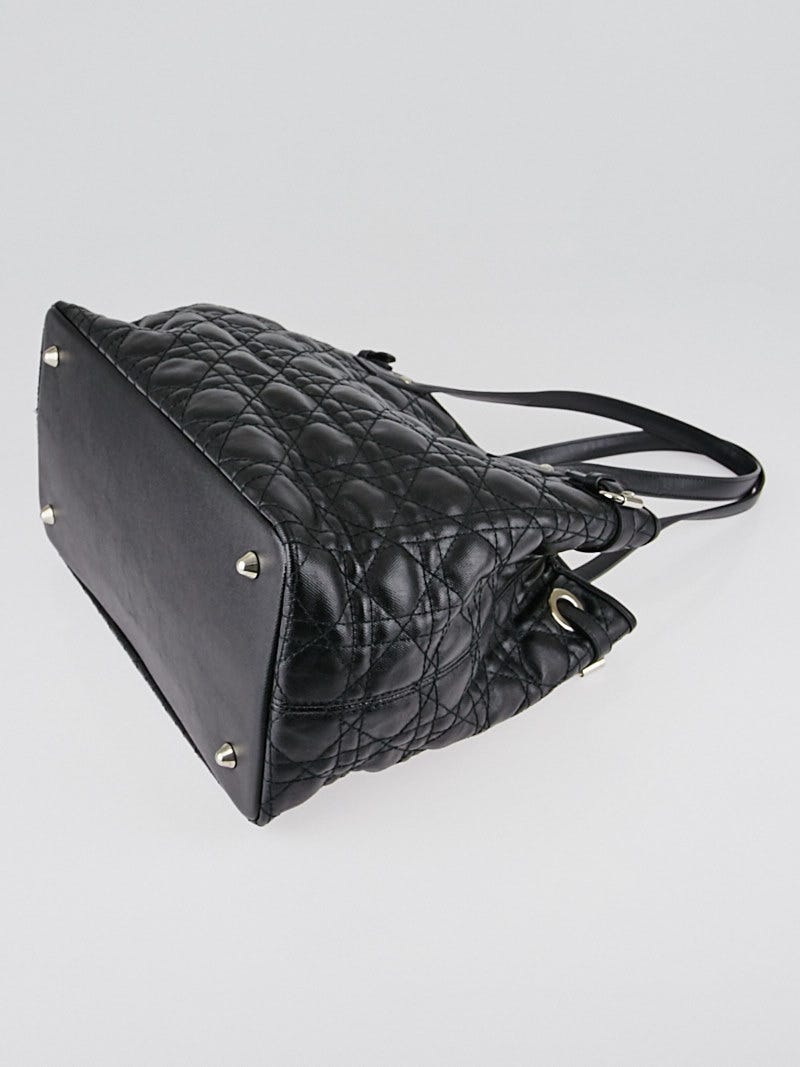 Authentic Christian Dior Black Patent Panarea Cannage Tote Bag