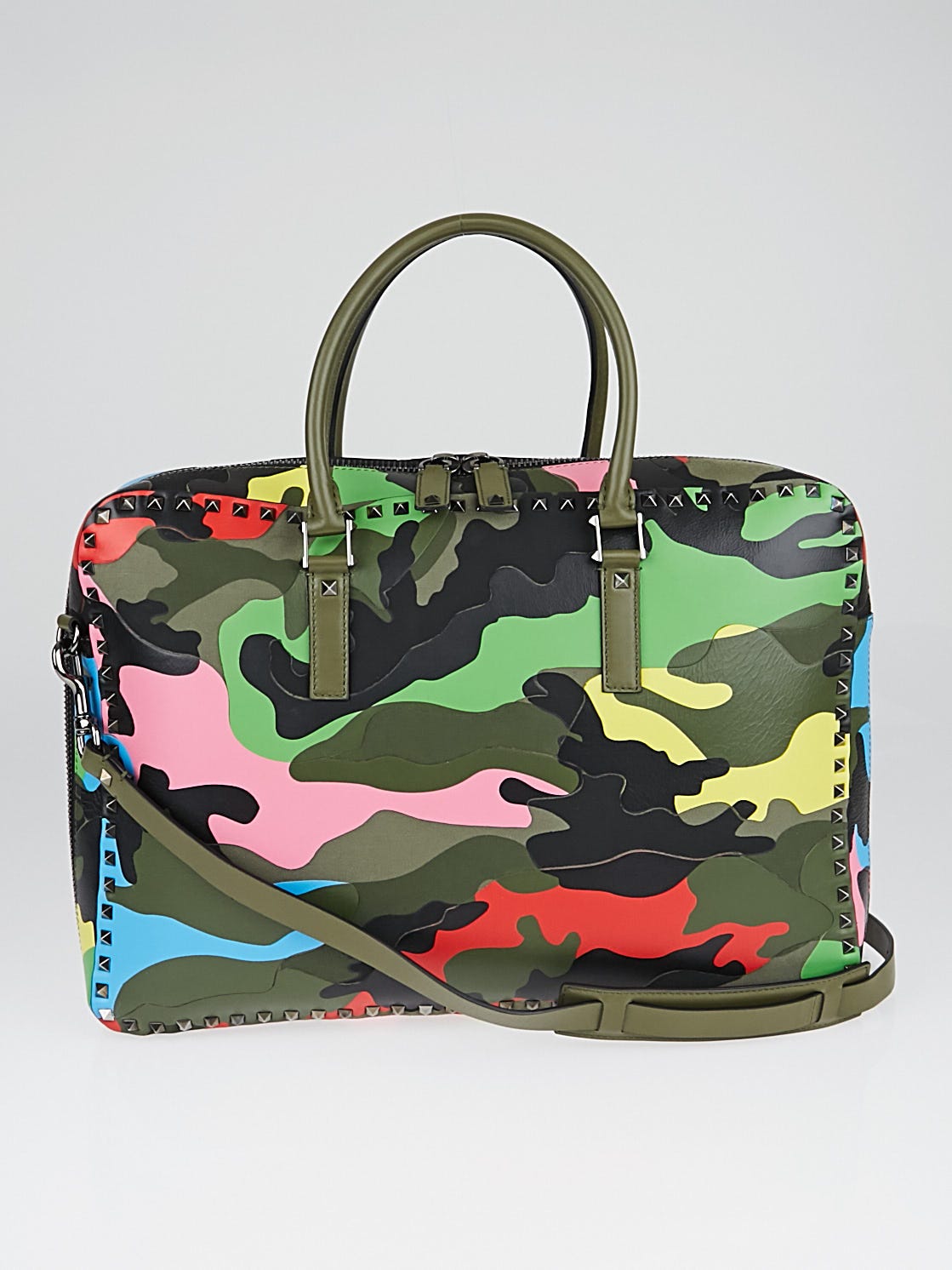 Valentino Multicolor Camouflage Print and Canvas Briefcase - Yoogi's