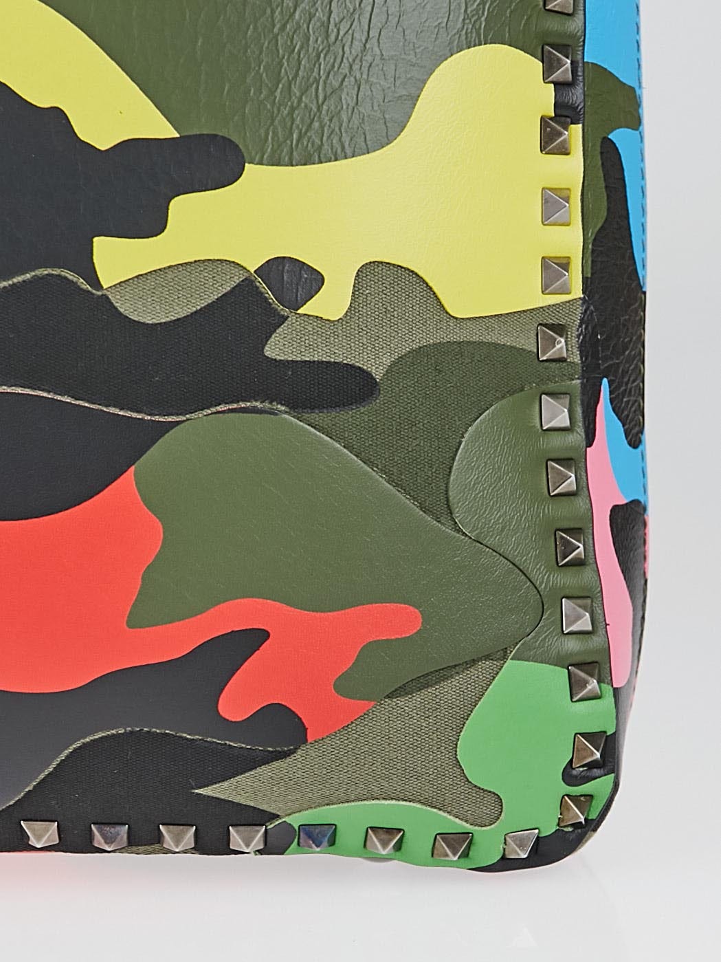 Valentino Multicolor Camouflage Print Leather and Canvas Briefcase