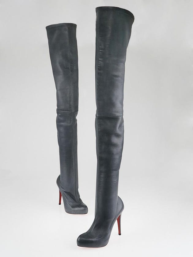 Christian Louboutin Grey Leather Stretch Thigh Over-the-Knee Boots Size 7/37.5