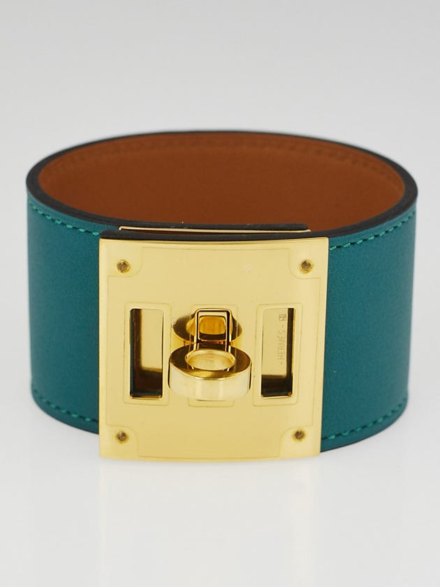 Hermes Malachite Swift Leather Gold Plated Kelly Dog Bracelet