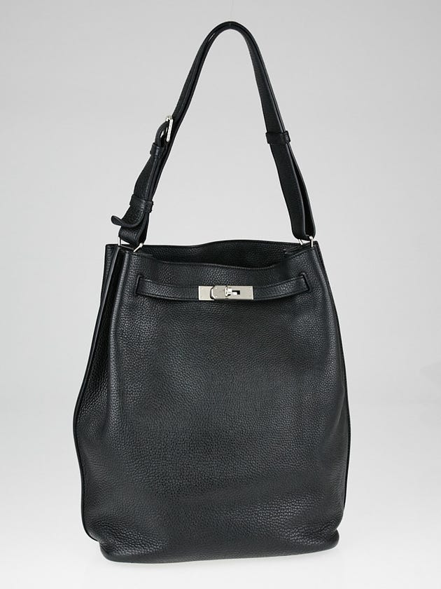 Hermes 26cm Black Togo Leather Palladium Plated So Kelly Bag