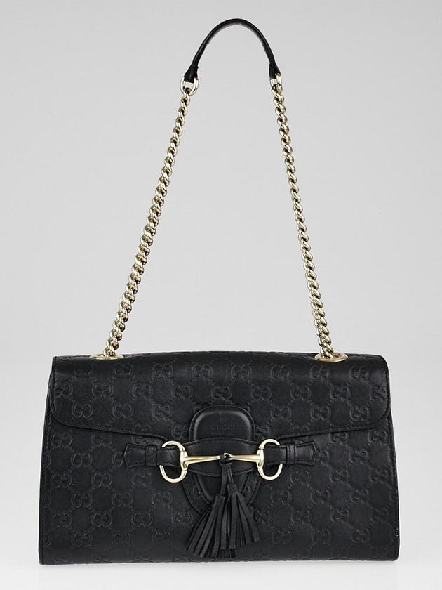 Gucci Black Guccissima Leather Original Emily Chain Medium Shoulder Bag