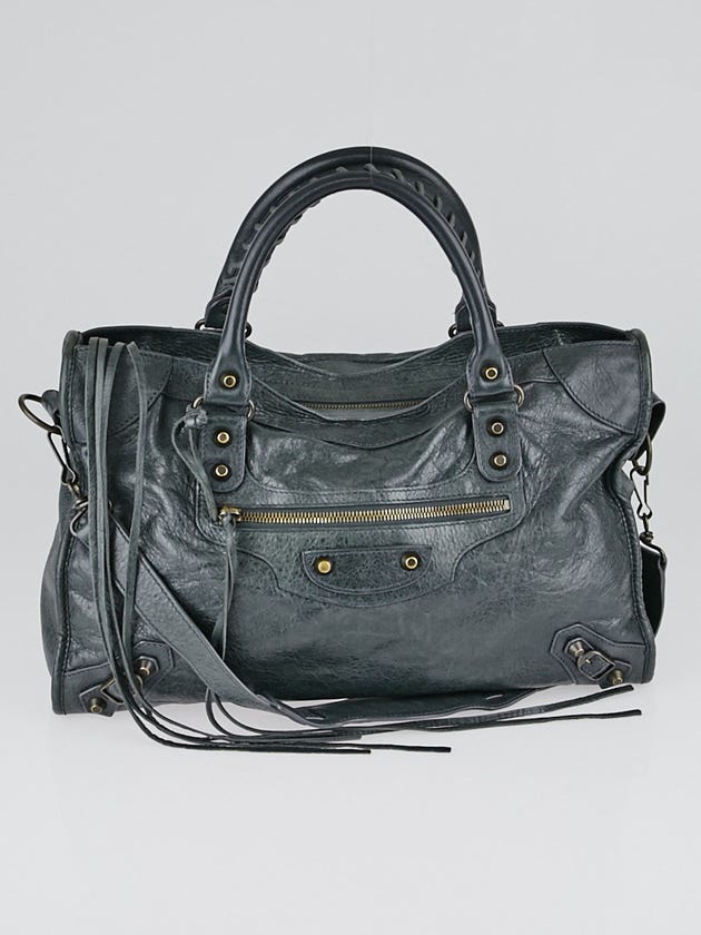 Balenciaga Anthracite Lambskin Leather Motorcycle City Bag