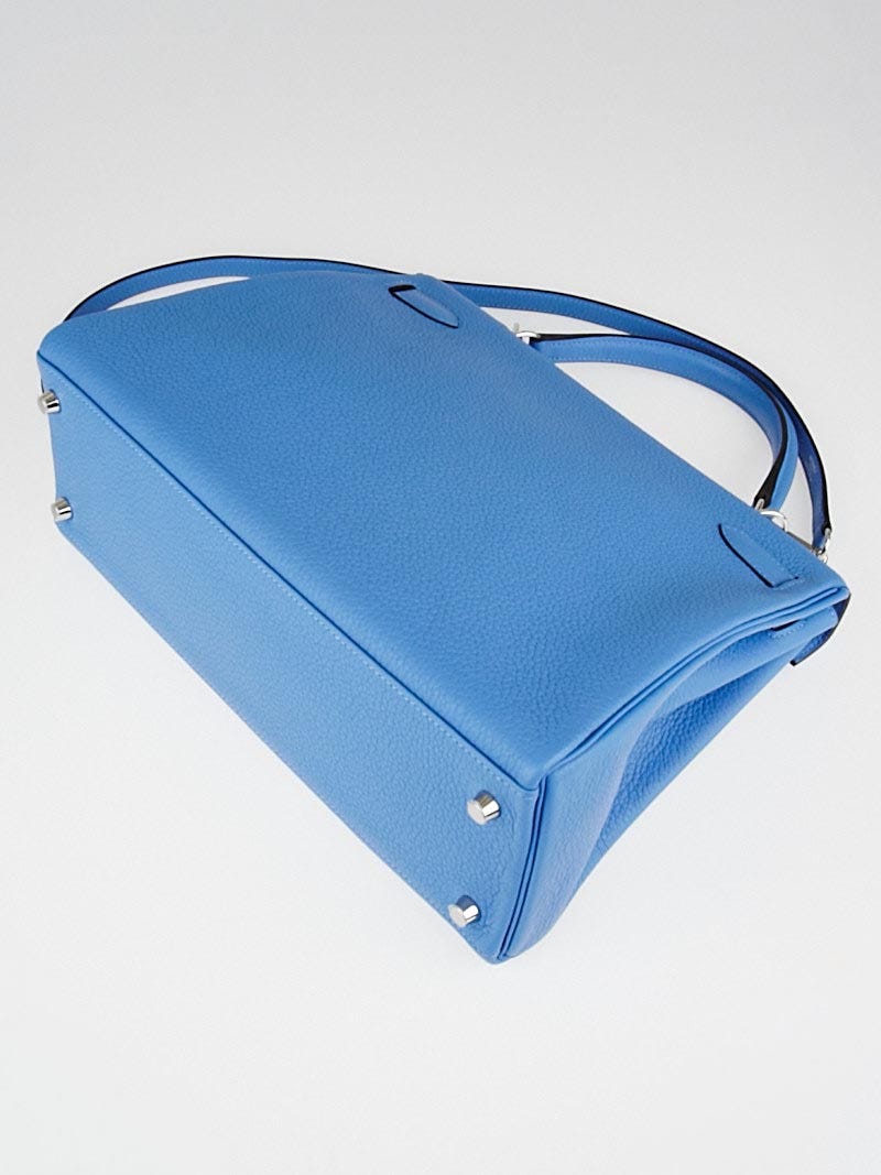 Hermès Massai 32cm Blue Bag of Clemence Leather with Palladium
