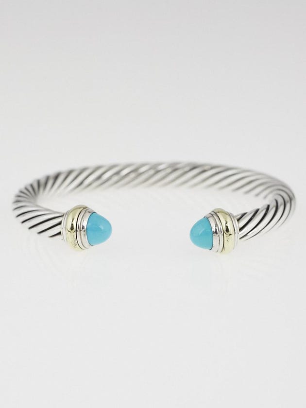 David Yurman 7mm Sterling Silver and 14k Gold Turquoise Cable Classics Bracelet