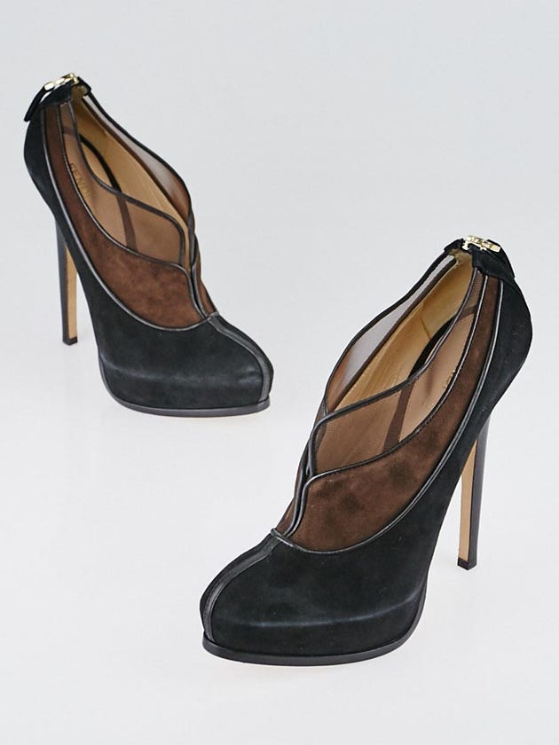Fendi Black/Brown Suede and Mesh Booties Size 9.5/40
