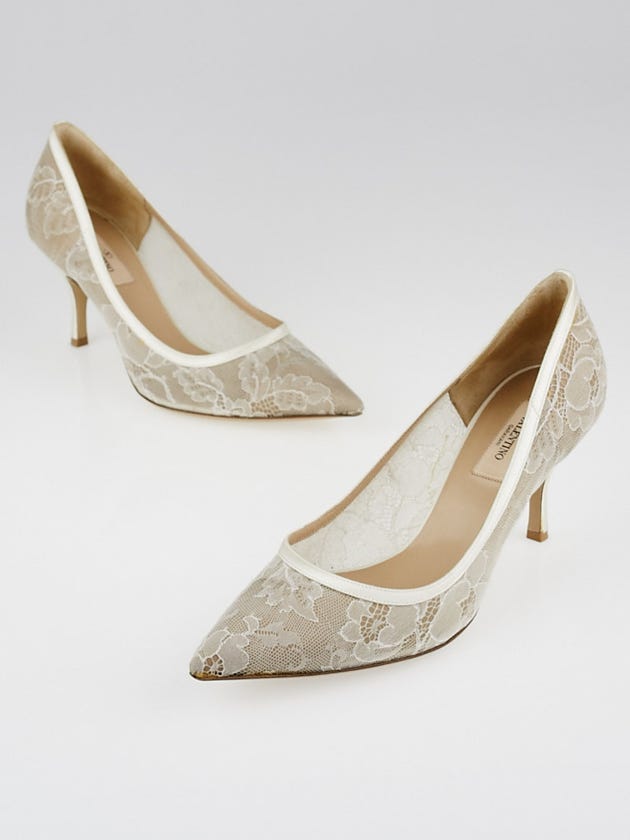 Valentino White Lace and Satin Pumps Size 8.5/39