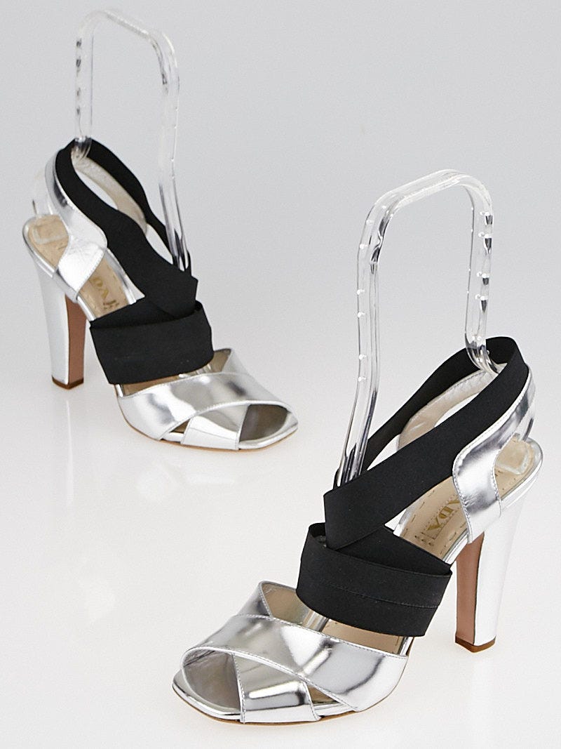 Prada metallic silver platform sandals 8.5 factory