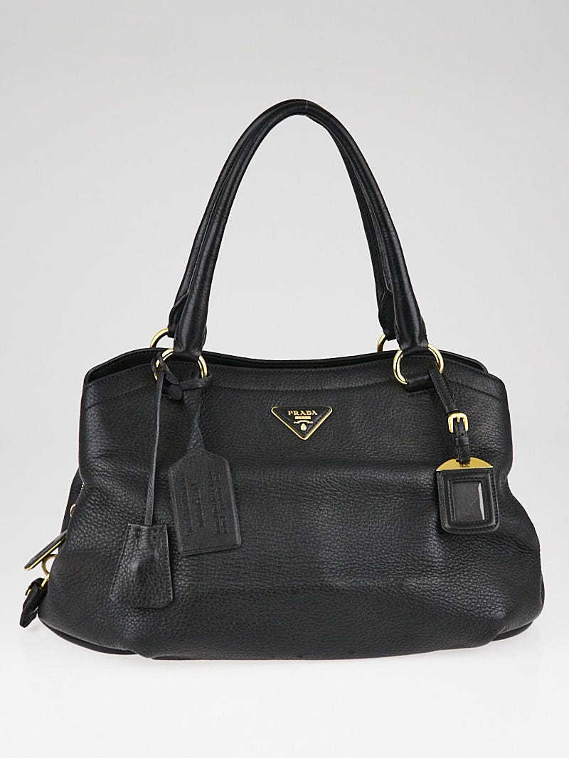 Prada Black Cervo Leather Shopping Tote Bag BR4387 - Yoogi's Closet