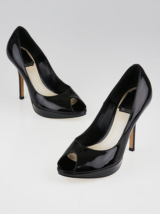 Christian Dior Black Patent Leather Miss Dior Peep-Toe Pumps Size 4.5/35