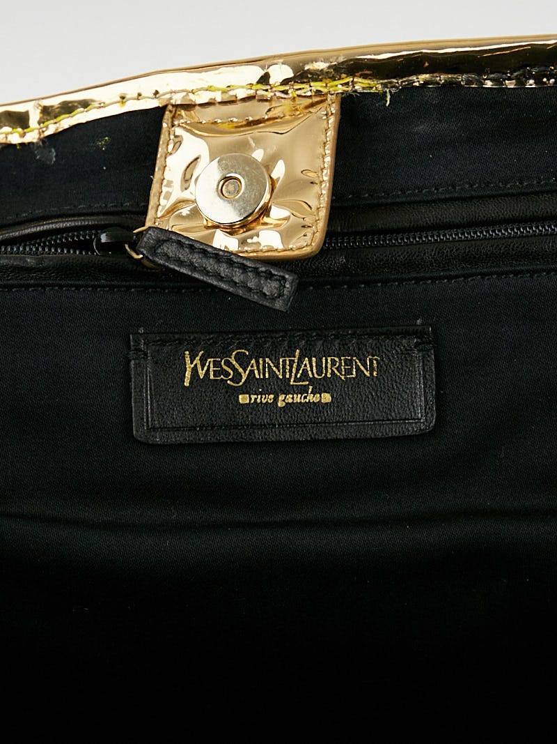 Yves Saint Laurent Gold Crocodile Embossed Patent Leather Raspail