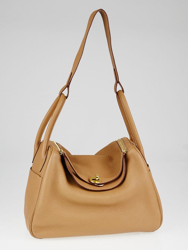 Hermes 30cm Tabac Camel Clemence Leather Gold Plated Lindy Bag