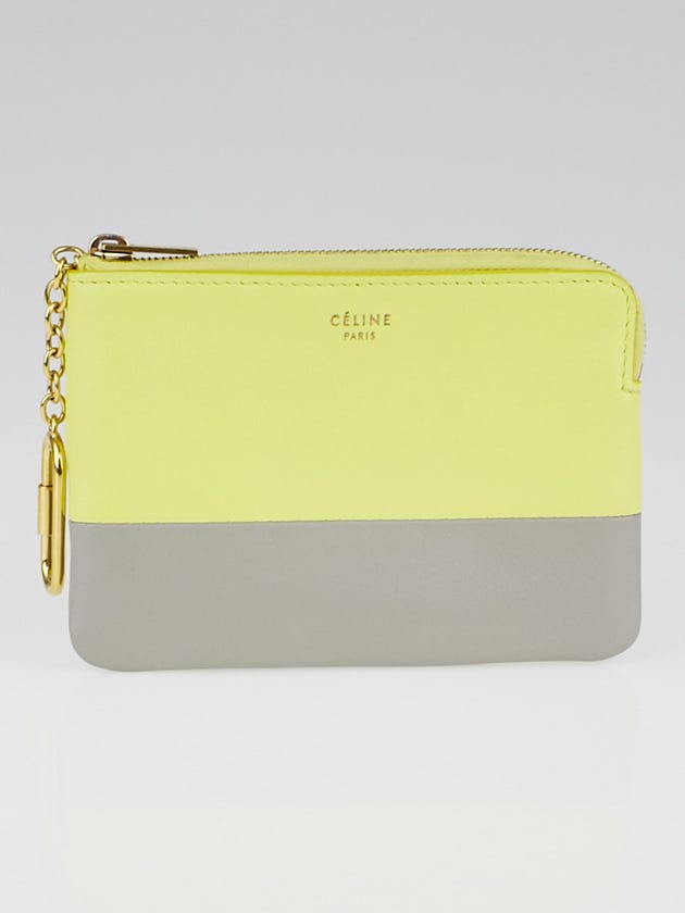 Celine Fluo Yellow/Grey Lambskin Leather Solo Coin and Card Purse on Chain