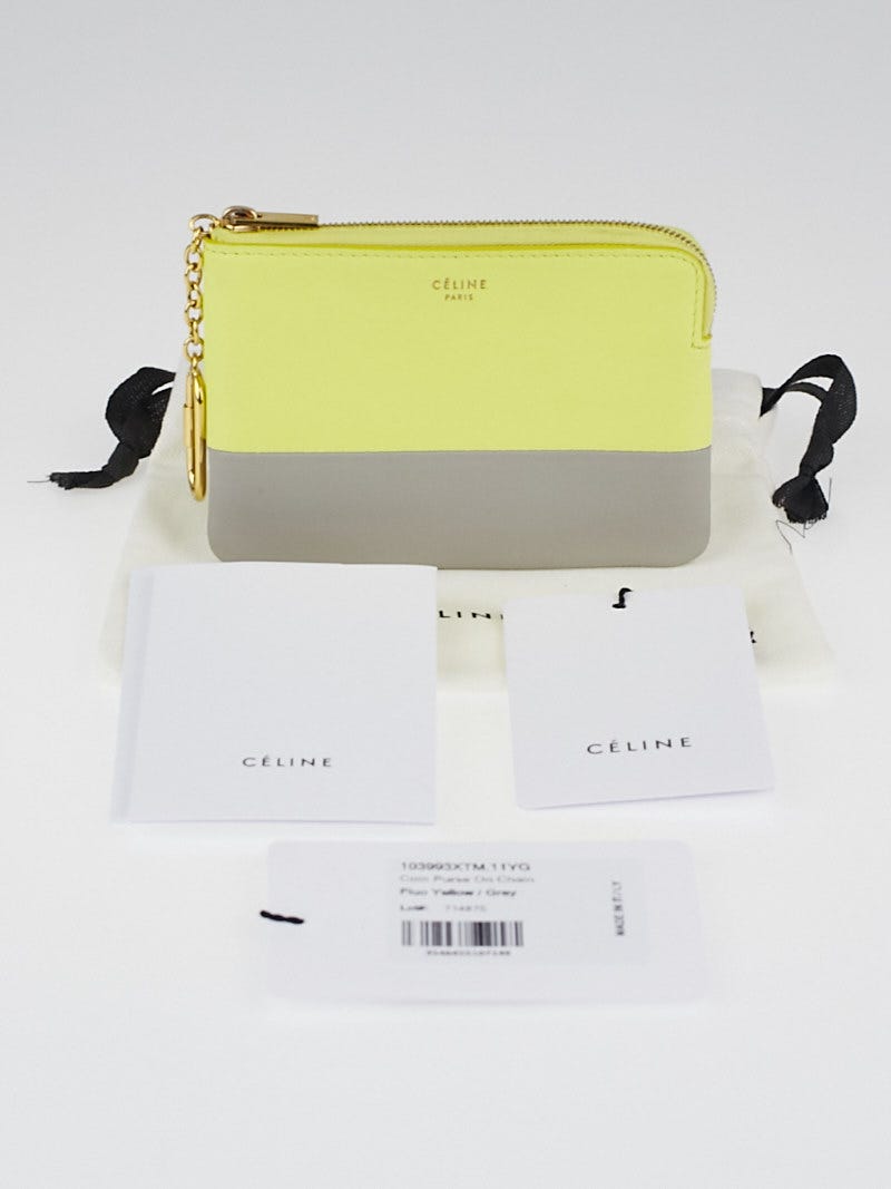 Celine Fluo Yellow/Grey Lambskin Leather Solo Coin and Card Purse