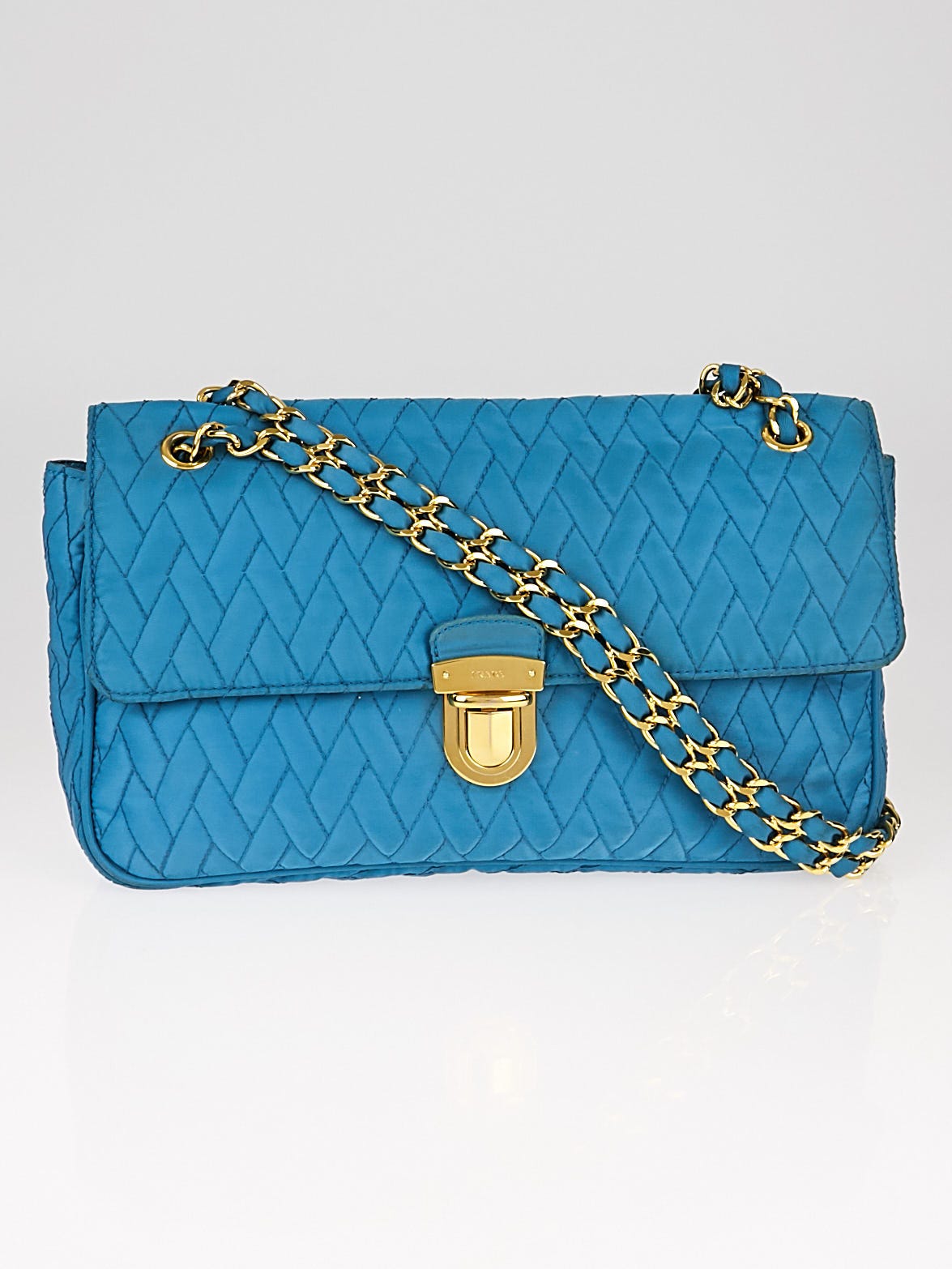 Prada Teal Tessuto Impunto Chain Flap Bag BR4611