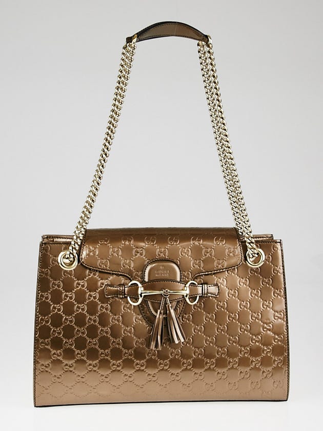 Gucci Bronze Guccissima Patent Leather Emily Original Chain Large Shoulder Bag