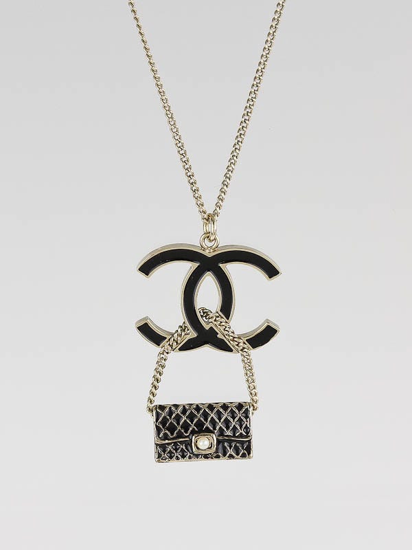 Chanel Black/Gold Chain Flap Bag and CC Logo Necklace - Yoogi's Closet