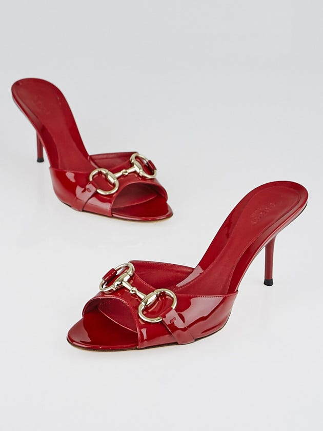 Gucci Red Patent Leather Horsebit Slide Sandals Size 6.5/37
