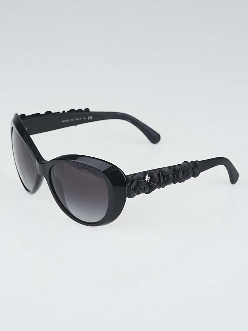 Chanel Black Oversized Frame and Leather Camellia Sunglasses-5318 - Yoogi's  Closet