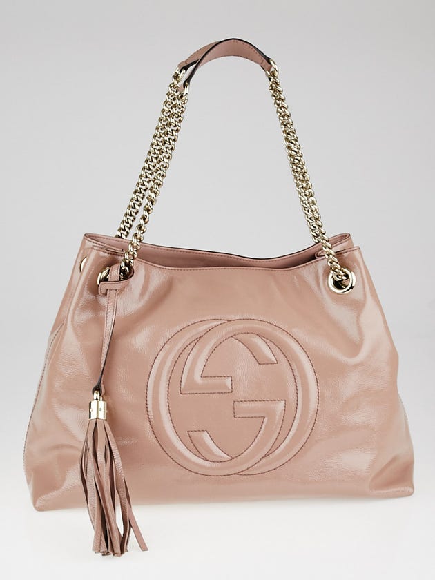 Gucci Beige Patent Leather Soho Chain Tote Bag