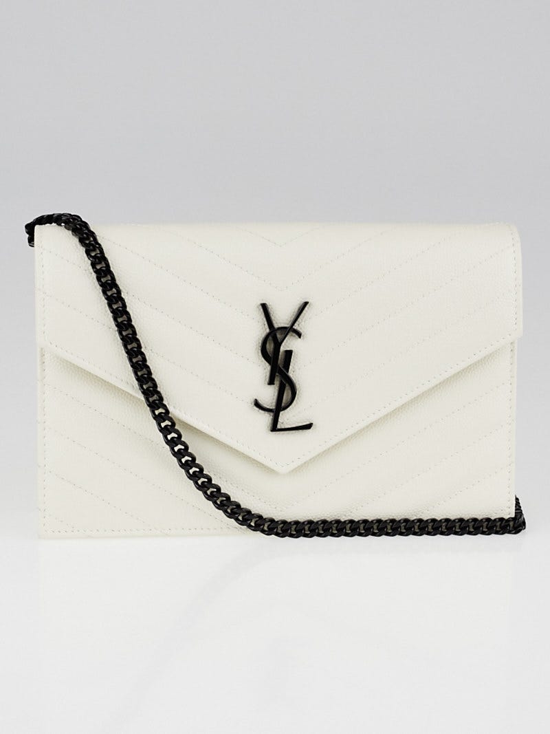 Yves Saint Laurent White Matelasse Quilted Grained Leather Envelope Chain  Wallet Bag - Yoogi's Closet