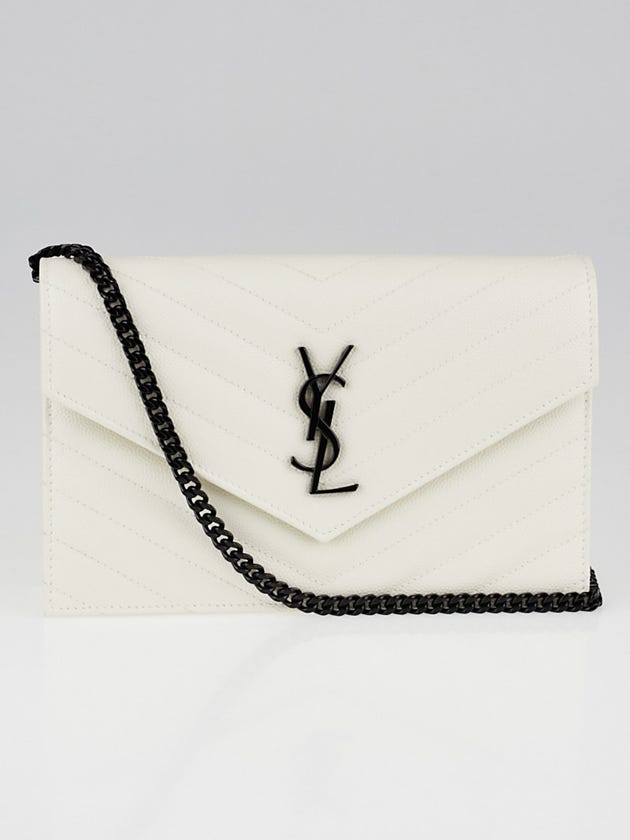 Yves Saint Laurent White Matelasse Quilted Grained Leather Envelope Chain Wallet Bag