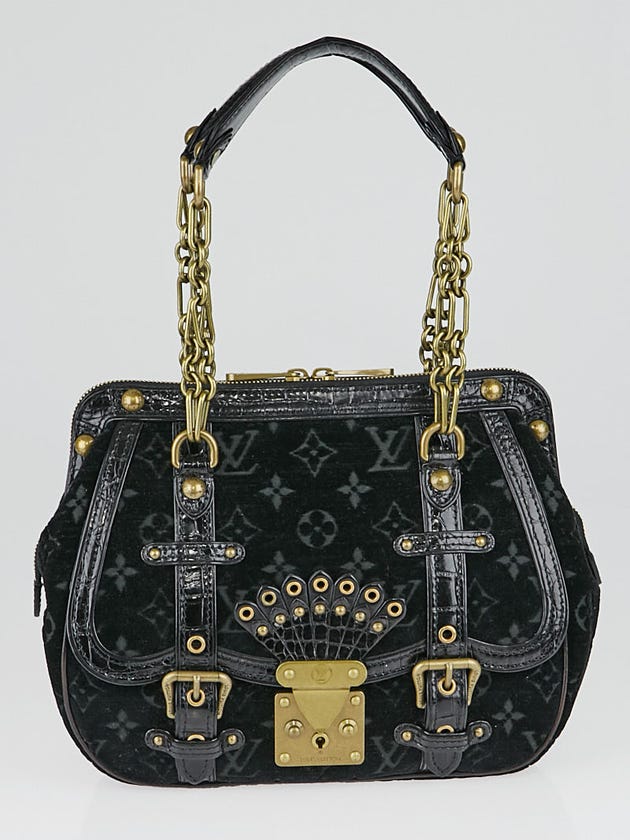 Louis Vuitton Limited Edition Black Monogram Velours Alligator Gracie MM Bag