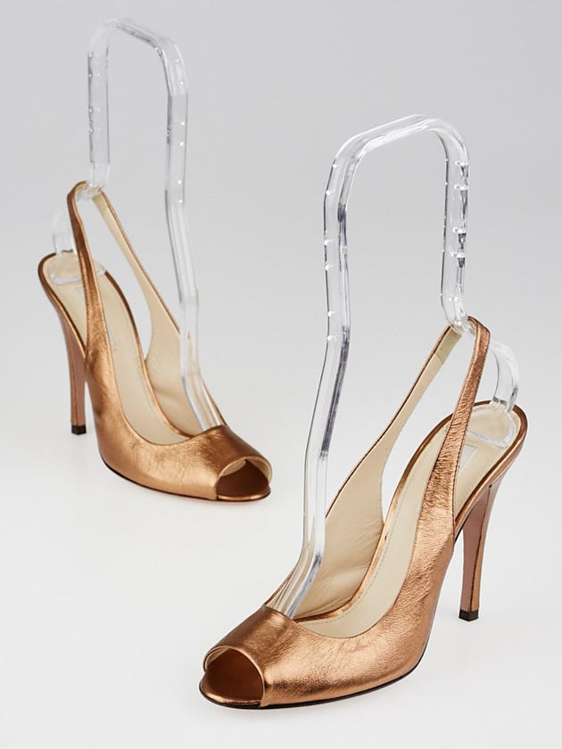 Prada Bronze Leather Slingback Heels Size 6/36.5