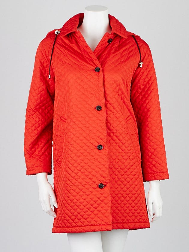 Burberry London Red Quilted Polyester Hooded Long Jacket Size 2P