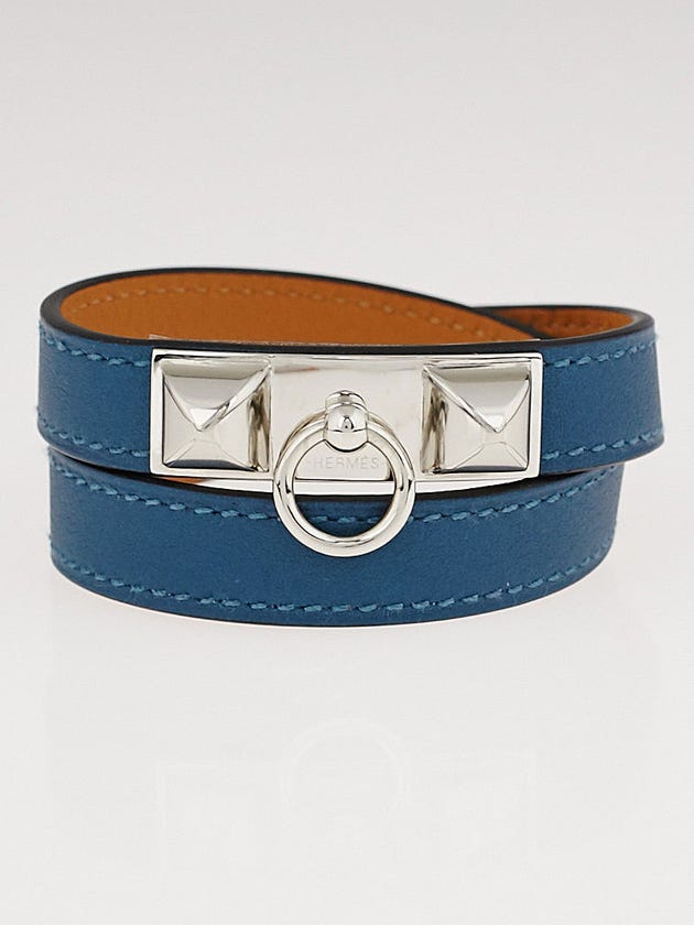 Hermes Colvert Swift Leather Palladium Plated Rivale Double Tour Bracelet Size S