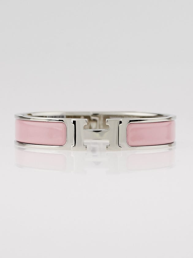 Hermes Rose Nacre Enamel Palladium Plated Clic H GM Narrow Bracelet