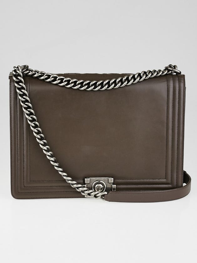 Chanel Grey Smooth Calfskin Leather Large Boy Bag