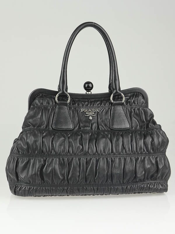 Prada Black Nappa Leather Gaufre Frame Top Satchel Bag BN2242