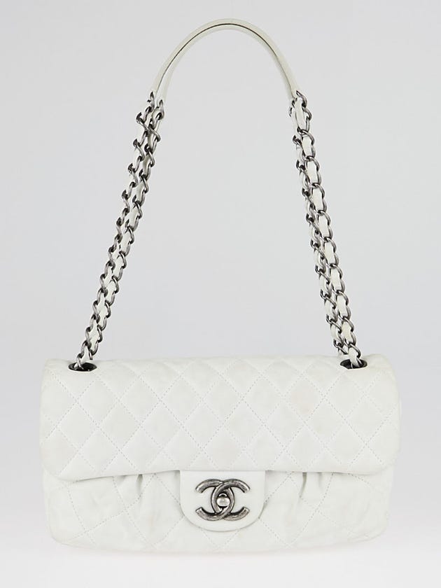 Chanel White Quilted Iridescent Calfskin Leather Chic Quilt Flap Bag