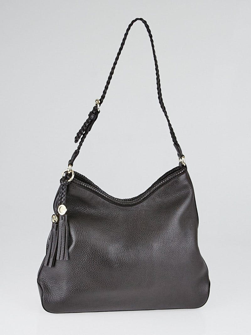 Gucci Dark Brown Pebbled Leather Marrakech Medium Hobo Bag