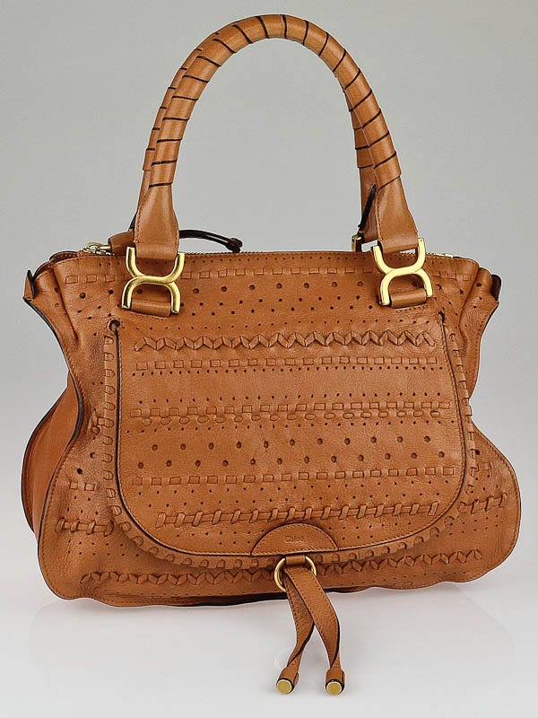 Chloe Beige Woven Leather Medium Marcie Satchel Bag
