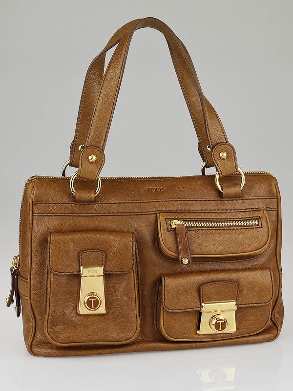 Tod's Camel Leather Took Tracolla Media Bag