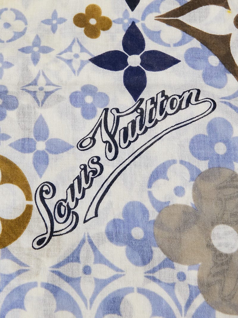 Louis Vuitton Blue/White Cotton Damier Scarf - Yoogi's Closet