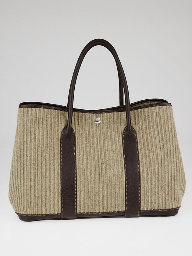 Hermes Taupe Wool and Buffalo Leather Garden Party MM Tote Bag