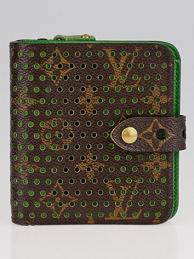 Louis Vuitton Limited Edition Green Monogram Perforated Compact Zip Wallet  - Yoogi's Closet