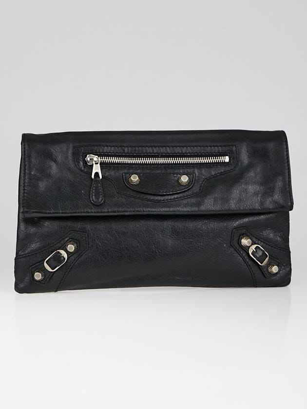Balenciaga Black Lambskin Leather Giant 12 Silver Envelope Clutch Bag