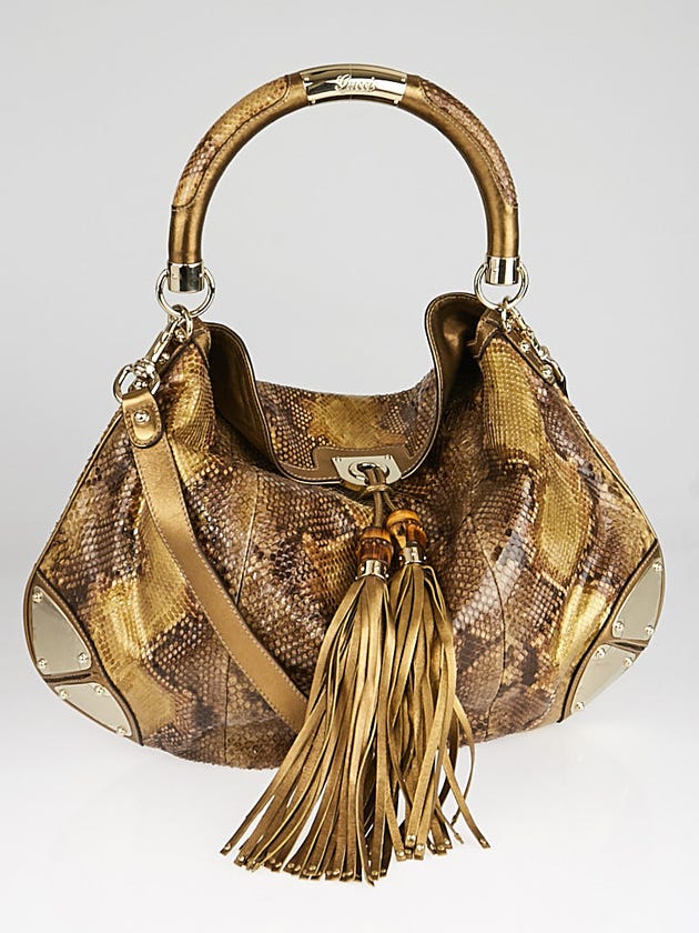 Gucci Gold Python Indy Babouska Large Hobo Bag
