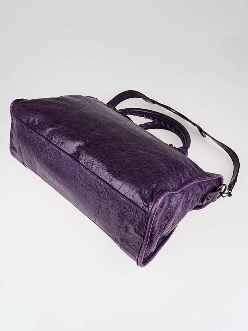Balenciaga Violet Lambskin Leather Motorcycle City Bag